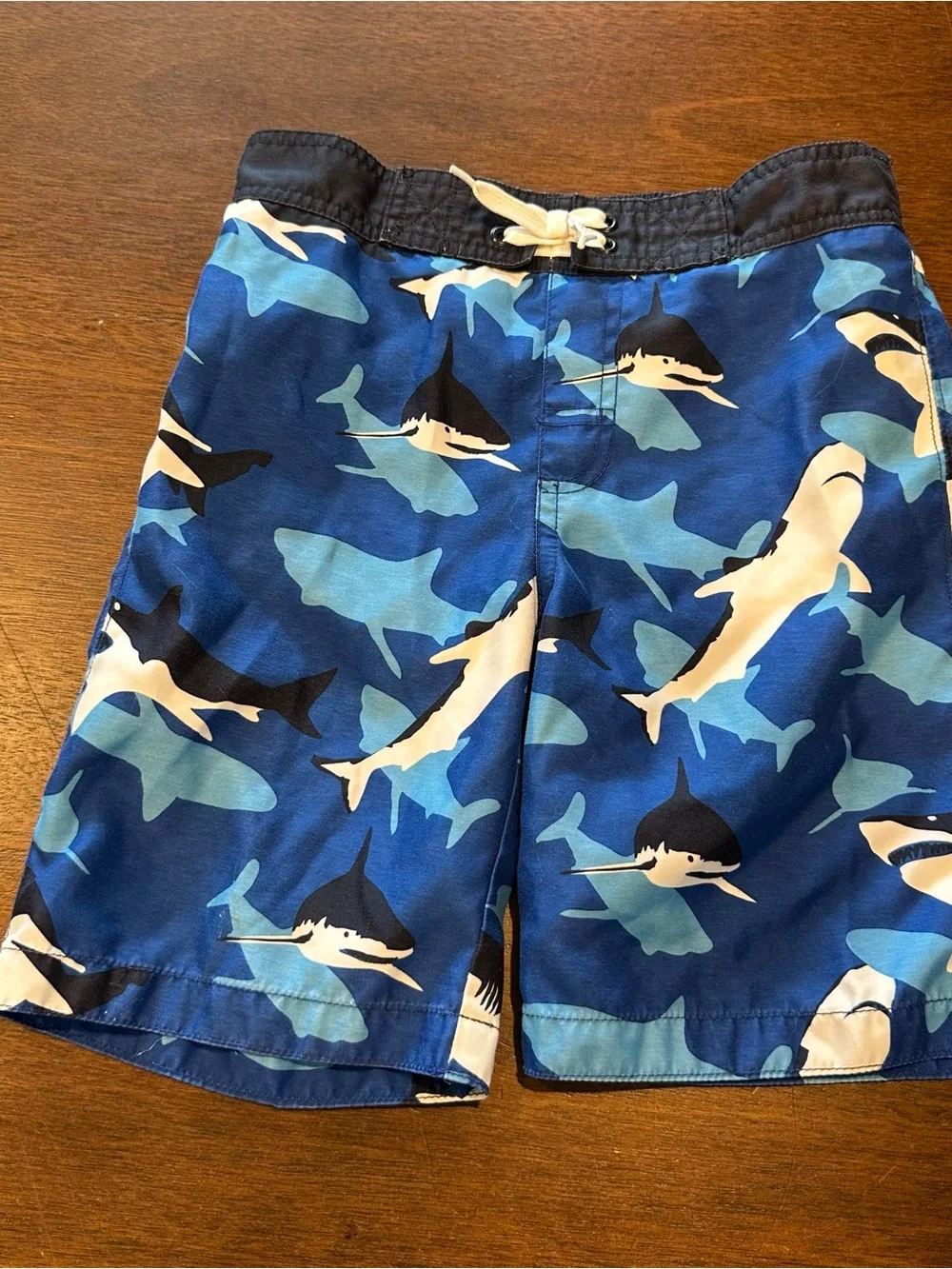 Boys Blue Shark Print Swim Trunks